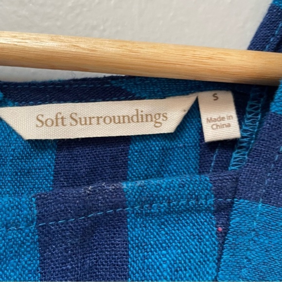 Soft Surroundings Tunic Blue Striped Sunset Cold Shoulder Linen Blend Sz S EUC - Picture 4 of 8